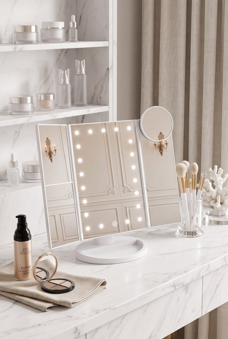 This Lighted Trifold Vanity Mirror Makes a Small Beauty Setup Feel Instantly Smarter