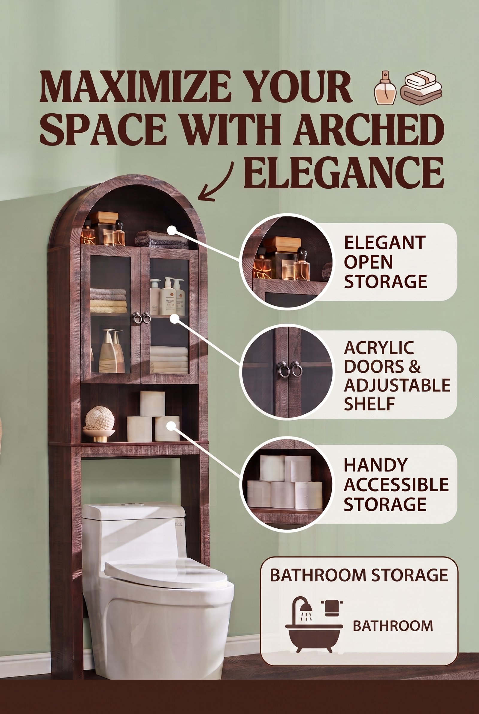 An Arched Over-the-Toilet Cabinet That Makes a Small Bathroom Work Harder